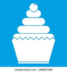 Cupcake icon white isolated on blue background vector illustration