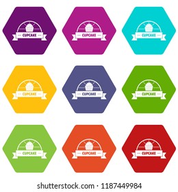 Cupcake icons 9 set coloful isolated on white for web