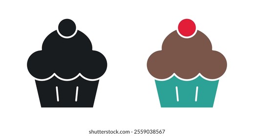 Cupcake icons in black and colored version