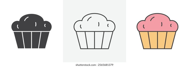 Cupcake icons in black and colored versions