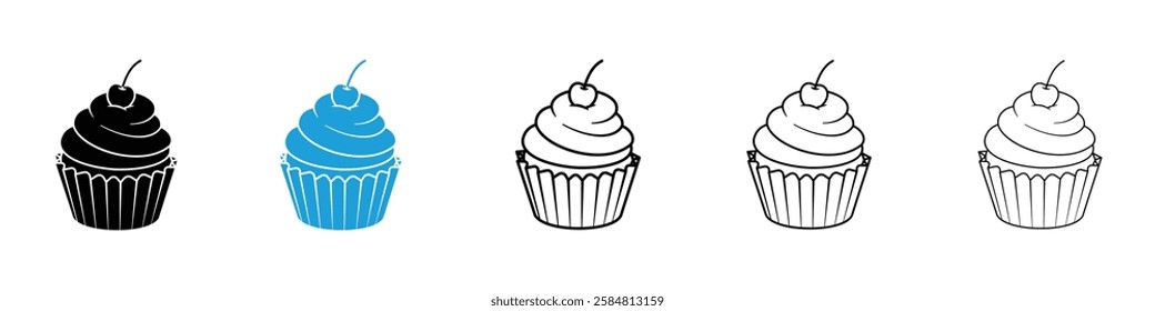 Cupcake icons collection vectors in black and blue