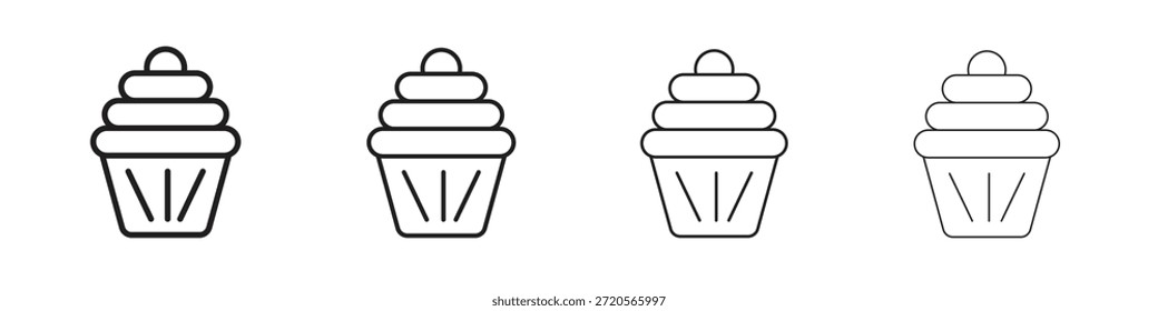 Ícones de cupcake projetados em estilo de contorno, linha e traçado