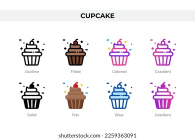 Cupcake icons in different style. Cupcake icons set. Holiday symbol. Different style icons set. Vector illustration