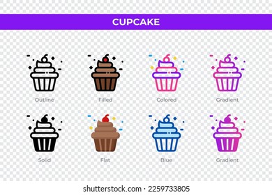 Cupcake icons in different style. Cupcake icons set. Holiday symbol. Different style icons set. Vector illustration