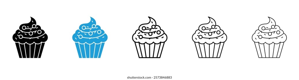 Cupcake icons in filled and 3 stroke weights