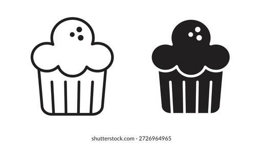 Cupcake icons in filled, thin line, outline and strokes