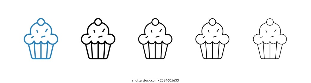 Cupcake icons in five different stroke sizes