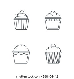 Cupcake icons, line design. vector illustration.