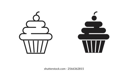 Cupcake icons in line stroke and flat versions