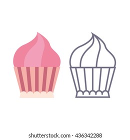 Cupcake. Icons on isolated background