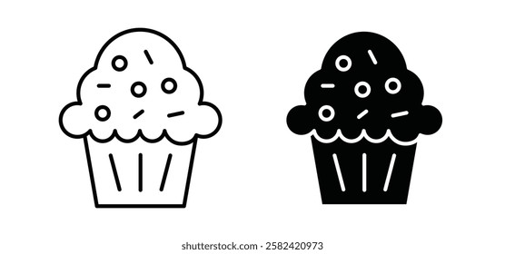 Cupcake icons pack vectors in black flat and strokes