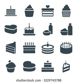 Cupcake icons. set of 16 editable filled cupcake icons such as cake with one candle, cake, drink and food, muffin
