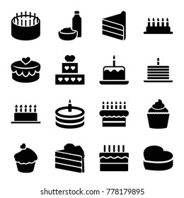 Cupcake icons. set of 16 editable filled cupcake icons such as cake with one candle, cake, drink and food, muffin, heart cake