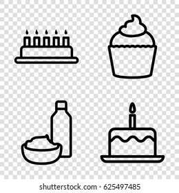 Cupcake icons set. set of 4 cupcake outline icons such as cake with one candle, drink and food, muffin