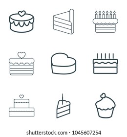 Cupcake icons. set of 9 editable outline cupcake icons such as heart cake, muffin, heart lock, cake