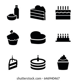 Cupcake icons set. set of 9 cupcake filled icons such as drink and food, muffin, heart cake, cake