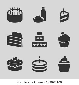 Cupcake icons set. set of 9 cupcake filled icons such as cake, drink and food, muffin, heart lock