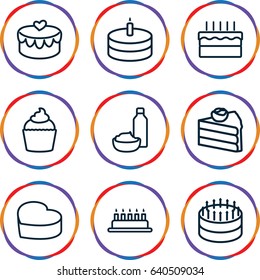Cupcake icons set. set of 9 cupcake outline icons such as drink and food, muffin, heart cake, heart lock
