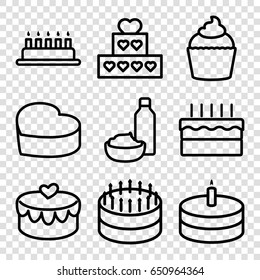 Cupcake icons set. set of 9 cupcake outline icons such as drink and food, muffin, heart cake, heart lock