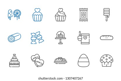 cupcake icons set. Collection of cupcake with cup cake, candy, cake, wedding cake, baguettes, sweet, sweets. Editable and scalable cupcake icons.