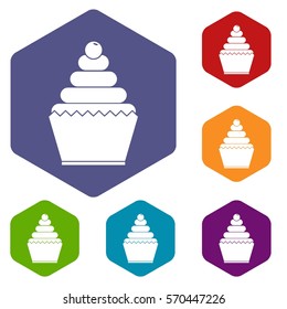 Cupcake icons set rhombus in different colors isolated on white background