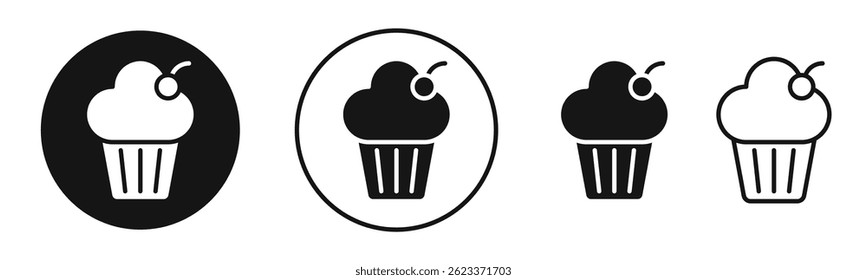 Cupcake icons set in solid black and stroke line style