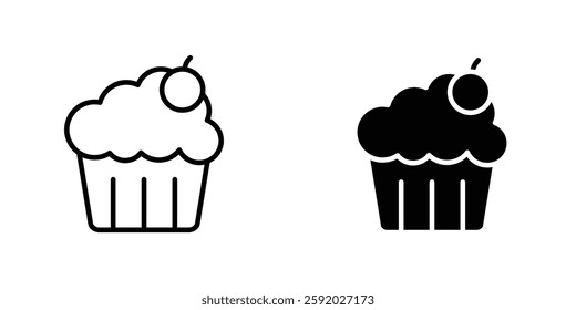 Cupcake icons. stroke line and black solid icons