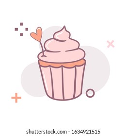 
Cupcake icons and symbols with hearts icons, for Valentine's Day celebrations, thin line style, vector