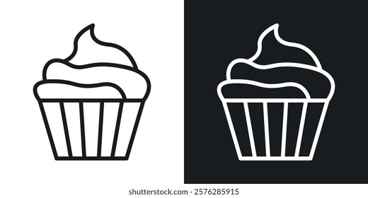 Cupcake icons in thin black and white stroke liner style