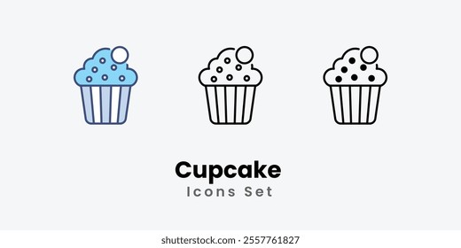 Cupcake Icons thin line and glyph vector icon stock illustration