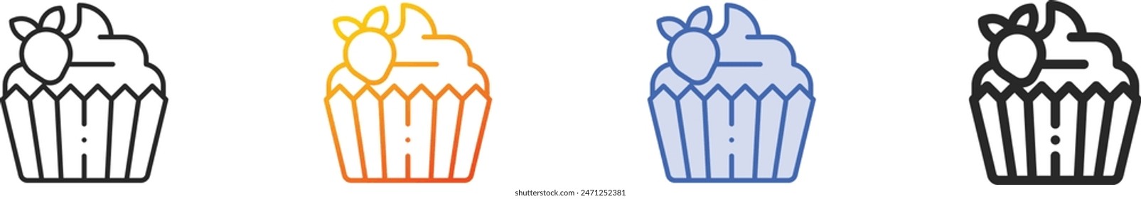 cupcake icon.Thin Linear, Gradient, Blue Stroke and bold Style Design Isolated On White Background