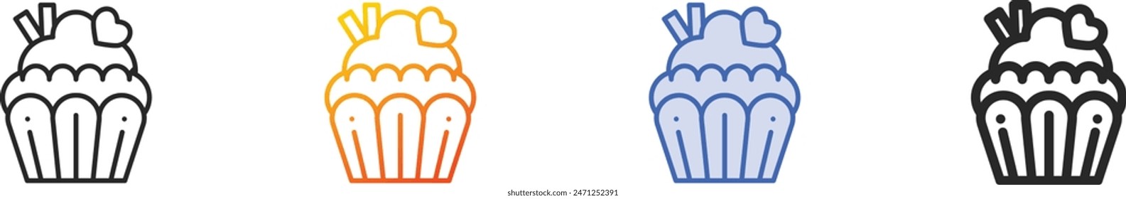 cupcake icon.Thin Linear, Gradient, Blue Stroke and bold Style Design Isolated On White Background