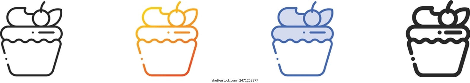 cupcake icon.Thin Linear, Gradient, Blue Stroke and bold Style Design Isolated On White Background