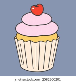 A cupcake, ideal for desserts, sweets, and party related themes.