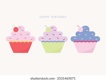 Cupcake Illustration Cute and Bright Birthday Card Design for Birthday Cupcake Popart Style Vector Illustration for Children