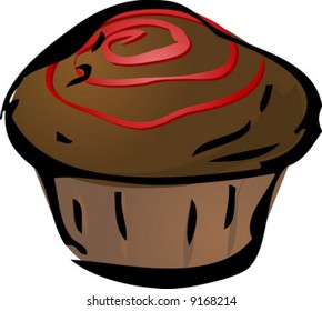 Cupcake illustration hand-drawn lineart sketch chocolate icing jam swirl