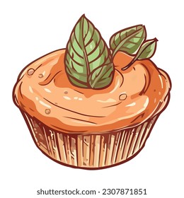 cupcake illustration with mint leaf icon isolated