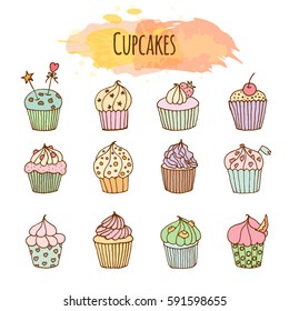 Cupcake illustration. Pastry set.