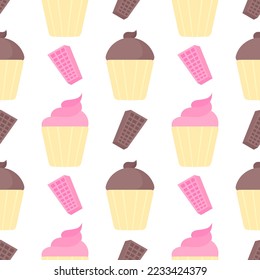cupcake illustration seamless pattern on white background