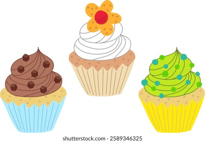 Cupcake illustration set 1.
A 3-piece set of cute cupcake illustrations.