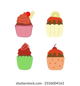 cupcake illustrations. Delightful handdrawn cupcake designs.  Set of cute cupcakes and muffins.