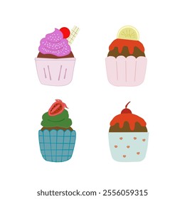 cupcake illustrations. Delightful handdrawn cupcake designs.  Set of cute cupcakes and muffins.