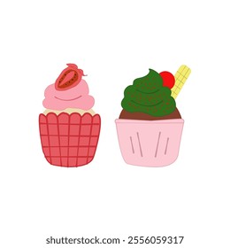 cupcake illustrations. Delightful handdrawn cupcake designs.  Set of cute cupcakes and muffins.