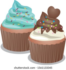 Cupcake image illustration (mint flavor / chocolate flavor)