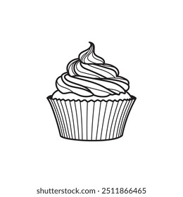 Cupcake Image Vetor, Imagem de arte de linha Cupcake, Sobremesa Cupcake, Bolo de pastelaria, Vetor de Desenho Animado Cupcake.