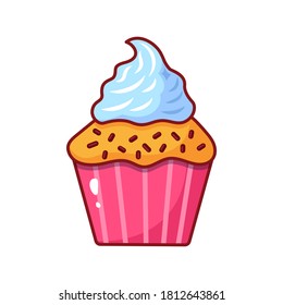 Cupcake isolated icon on white background. Flat vector cartoon illustration.