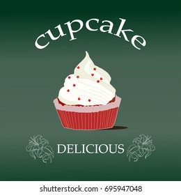 Cupcake isolated on green. Delicious Bakery products.