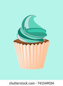 Cupcake isolated on turquoise background