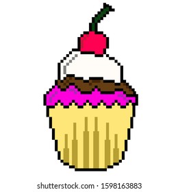 cupcake isolated on white background with pixel art style. for game 8 bit and 6 bit. EPS 10