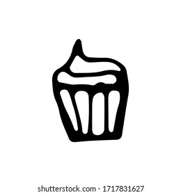 cupcake isolated on white background. Vector illustration in a doodle style. Line art. Perfect for restaurant menu design, cafe, kitchen, web site, print on the cloth. Appetizing food image